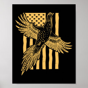 Vintage Pheasant Bird Hunter American Flag Hunting Poster