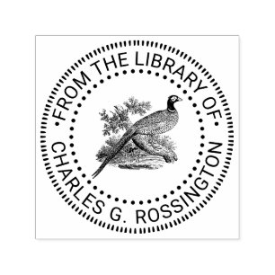 Vintage Pheasant Drawing Library Book Name Self-inking Stamp