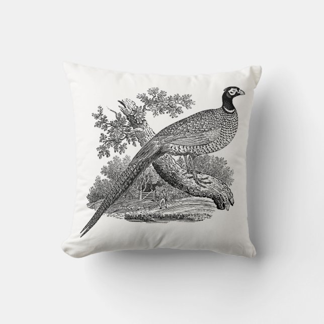 Vintage Pheasant Game Bird Drawing BW Cushion (Front)