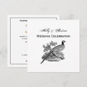 Vintage Pheasant Game Bird Drawing BW Invitation