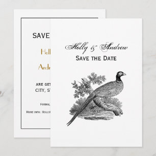 Vintage Pheasant Game Bird Drawing BW Invitation