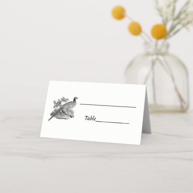 Vintage Pheasant Game Bird Drawing BW Place Card (Front)