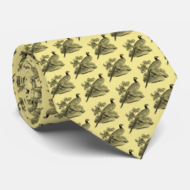Vintage Pheasant Game Bird Drawing BW Tie (Rolled)