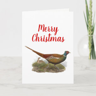 Vintage Pheasant Game Bird Drawing Colour Christma Holiday Card