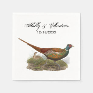 Vintage Pheasant Game Bird Drawing Colour Napkin