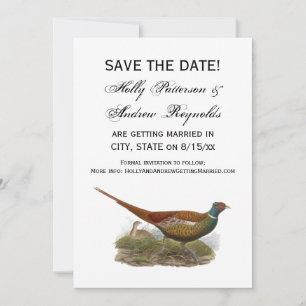 Vintage Pheasant Game Bird Drawing Colour Save The Date