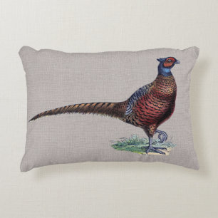 Vintage Pheasant on Beige Burlap Decorative Cushion