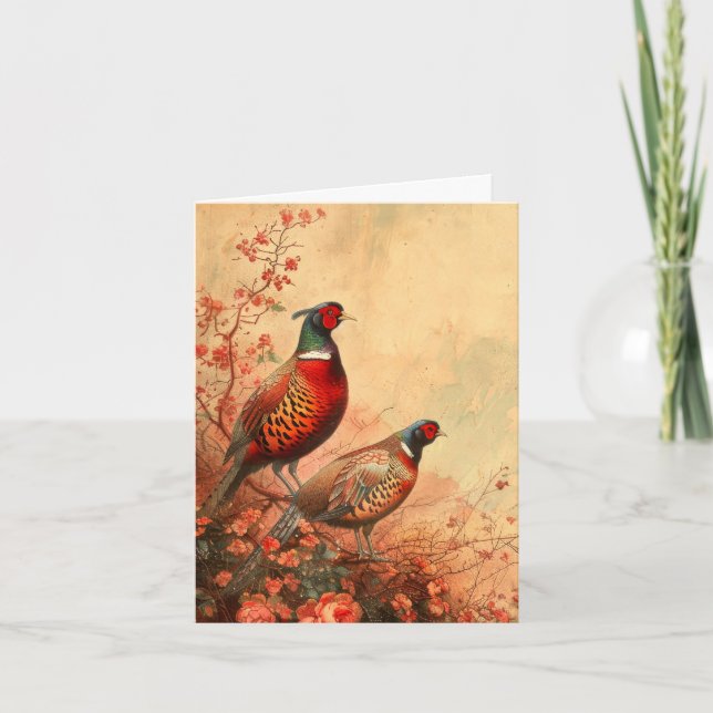 Vintage Pheasants in Autumn Blank Note Card (Front)