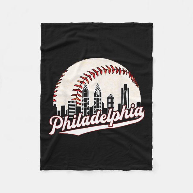 Vintage Philadelphia Philly Cityscape Baseball Sky Fleece Blanket (Front)