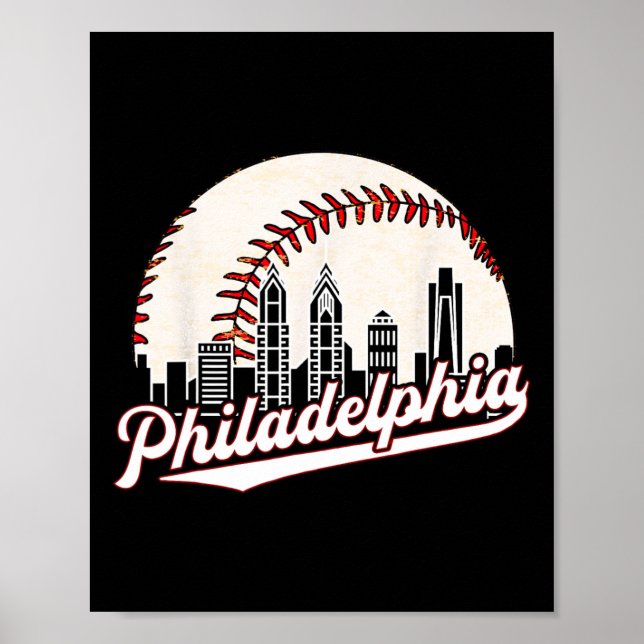 Vintage Philadelphia Philly Cityscape Baseball Sky Poster (Front)