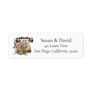 Vintage Phone & Floral Personalised Address Return Address Label