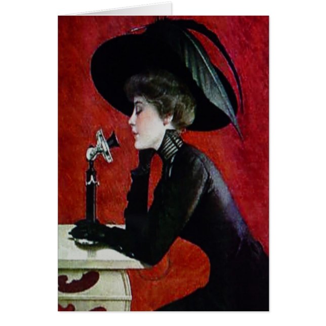 vintage phone woman black dress hat lady (Front)