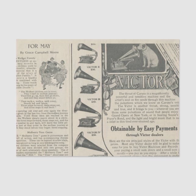 Vintage Phonograph Advertisement Tissue Paper (Front)