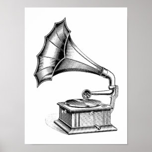 Vintage Phonograph Record Player Music Instrument Poster