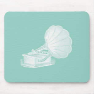 Vintage Phonograph Sea Green White Gramophone Cool Mouse Pad