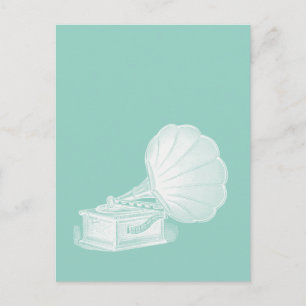 Vintage Phonograph Sea Green White Gramophone Cool Postcard