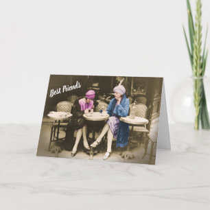 Vintage Photo 2 Women Friends Coffee at Cafe Card