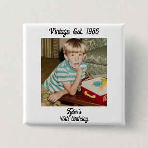 Vintage Photo Birthday Personalized 15 Cm Square Badge