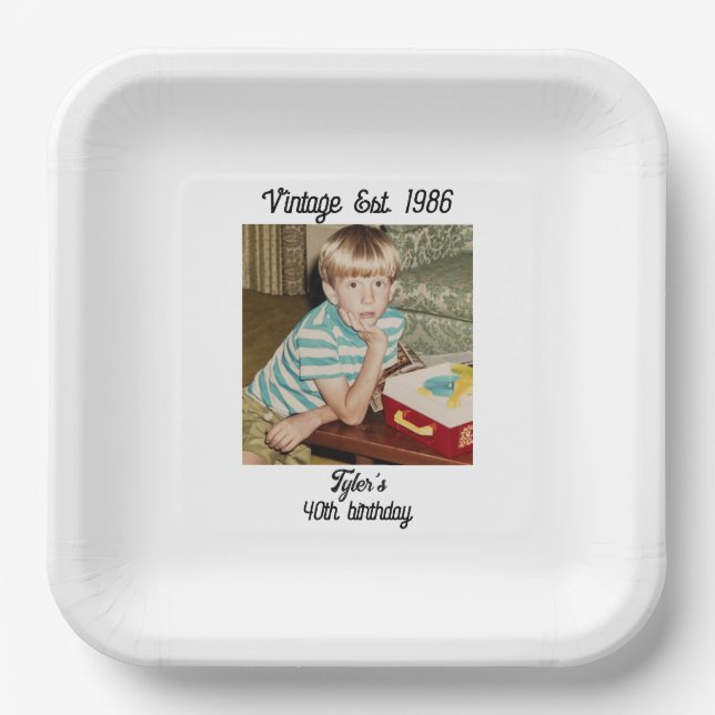 Vintage Photo Birthday Personalized  Paper Plate (Front)