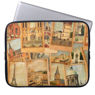 Vintage photo cards collage. European, Middle East Laptop Sleeve