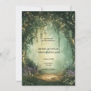 Vintage Photo Enchanted Forest Save the Date Invitation