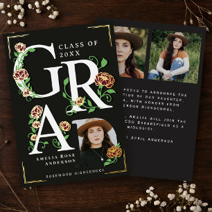 Vintage Photo Floral Graduation Foil Announcement