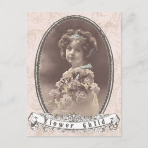 vintage photo flower child postcard