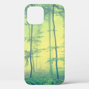 Vintage photo of foggy spring forest. iPhone 12 case