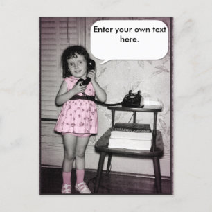 Vintage Photo of Girl on Phone Custom Text Postcard