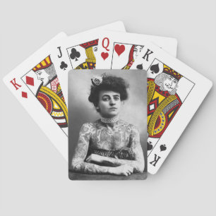 Vintage Photo of Tattooed Lady Playing Cards