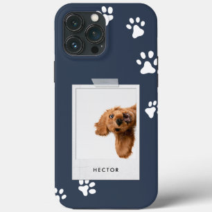 Vintage photo pet typography modern navy blue  iPhone 13 pro max case