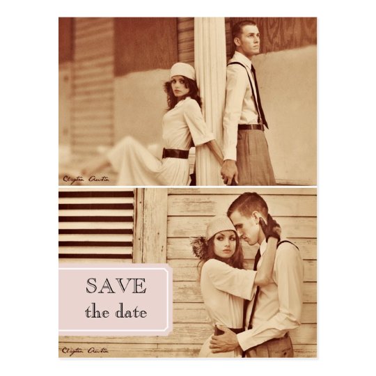 vintage photo save the date postcard