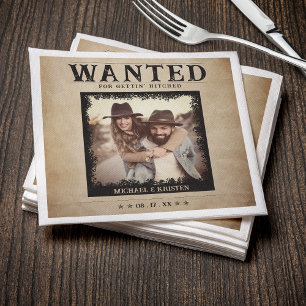 Vintage Photo Wanted Poster Wedding Napkin