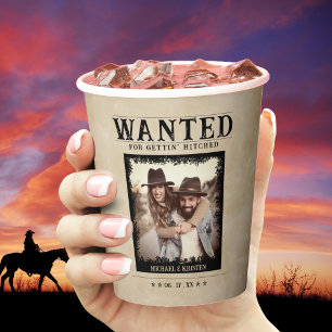 Vintage Photo Wanted Poster Wedding Paper Cups