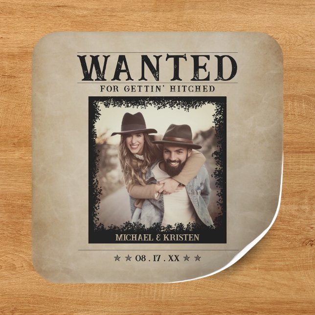 Vintage Photo Wanted Poster Wedding Square Sticker (Vintage Photo Wanted Poster Wedding Square Sticker
)