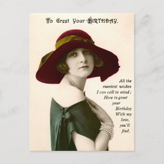 Vintage Photo Woman To Greet Your Birthday Postcard
