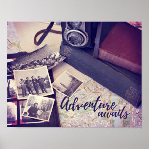 Vintage Photograph Adventure Awaits Poster