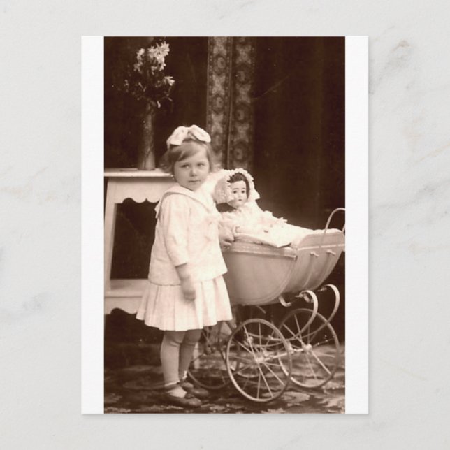 Vintage Photograph Child with Pram Postcard (Front)