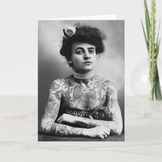 Vintage Photograph Confident Woman Tattoos Card (Front)