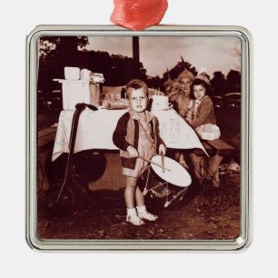 Vintage Photograph Drummer Boy c 1930s Metal Ornament