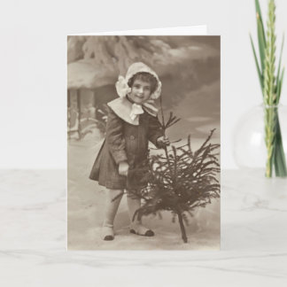 Vintage photograph of girl with a tree card
