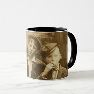 Vintage photograph of newsies smoking cigars mug