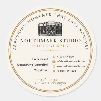 Vintage Photographer Branding  Elegant Studio Logo Classic Round Sticker