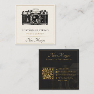 Vintage Photographer | Luxury Gold Camera QR Code  Square Business Card