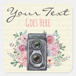 Vintage Photography Camera Rustic Photographer Square Sticker