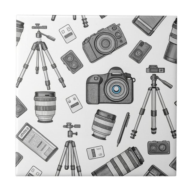 Vintage Photography Equipment Pattern Ceramic Tile (Front)