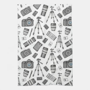 Vintage Photography Equipment Pattern Tea Towel