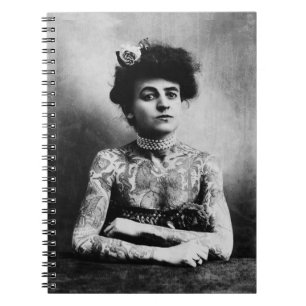 Vintage photography of a tattooed lady notebook