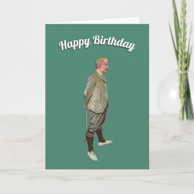 Vintage Phrenology Head Golfer Birthday Holiday Card (Front)