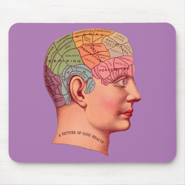 Vintage Phrenology Head Mind Brain Map Mouse Pad (Front)
